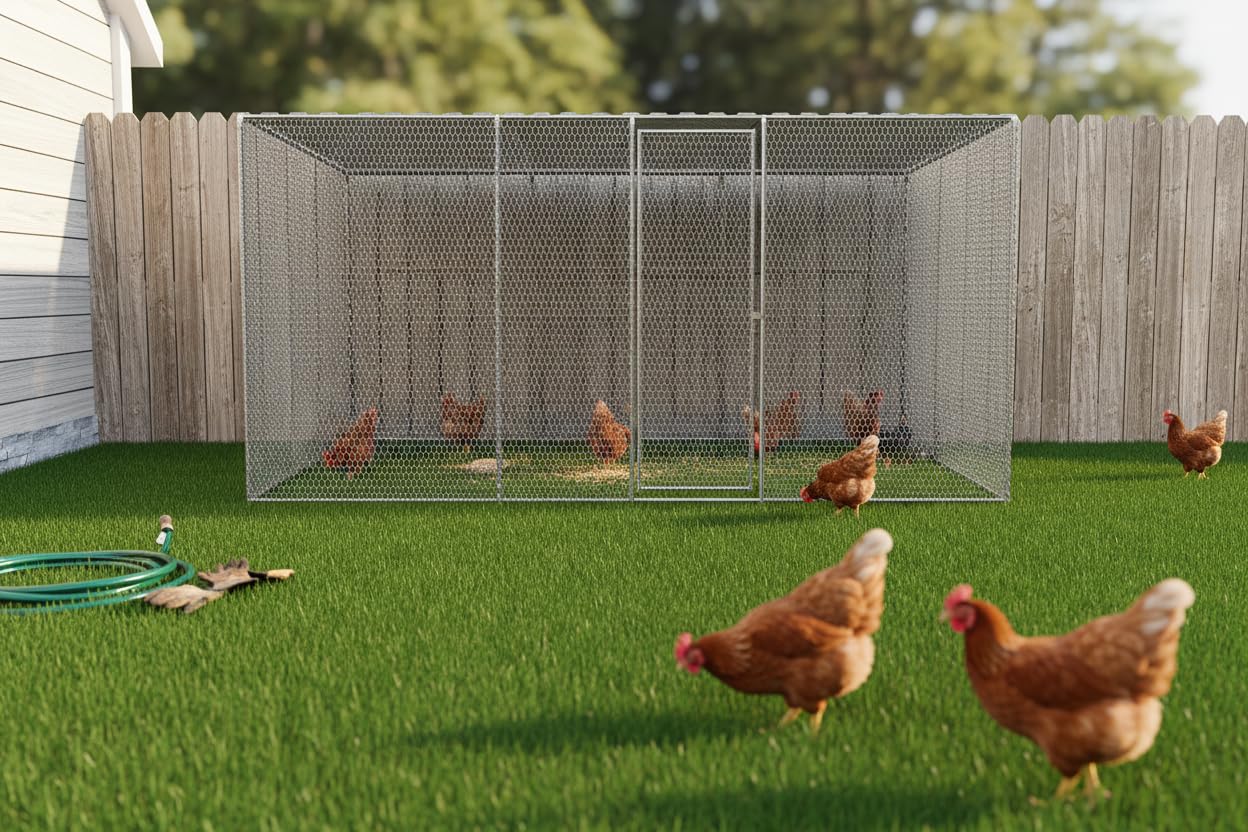 YOPTO Large Chicken Coop 13x8x6.5FT,Walk-in Duck Coop Run Pen with Roof Cover and Automatic Lock,Metal Pet House Cage for Outdoor,Yard,Silver