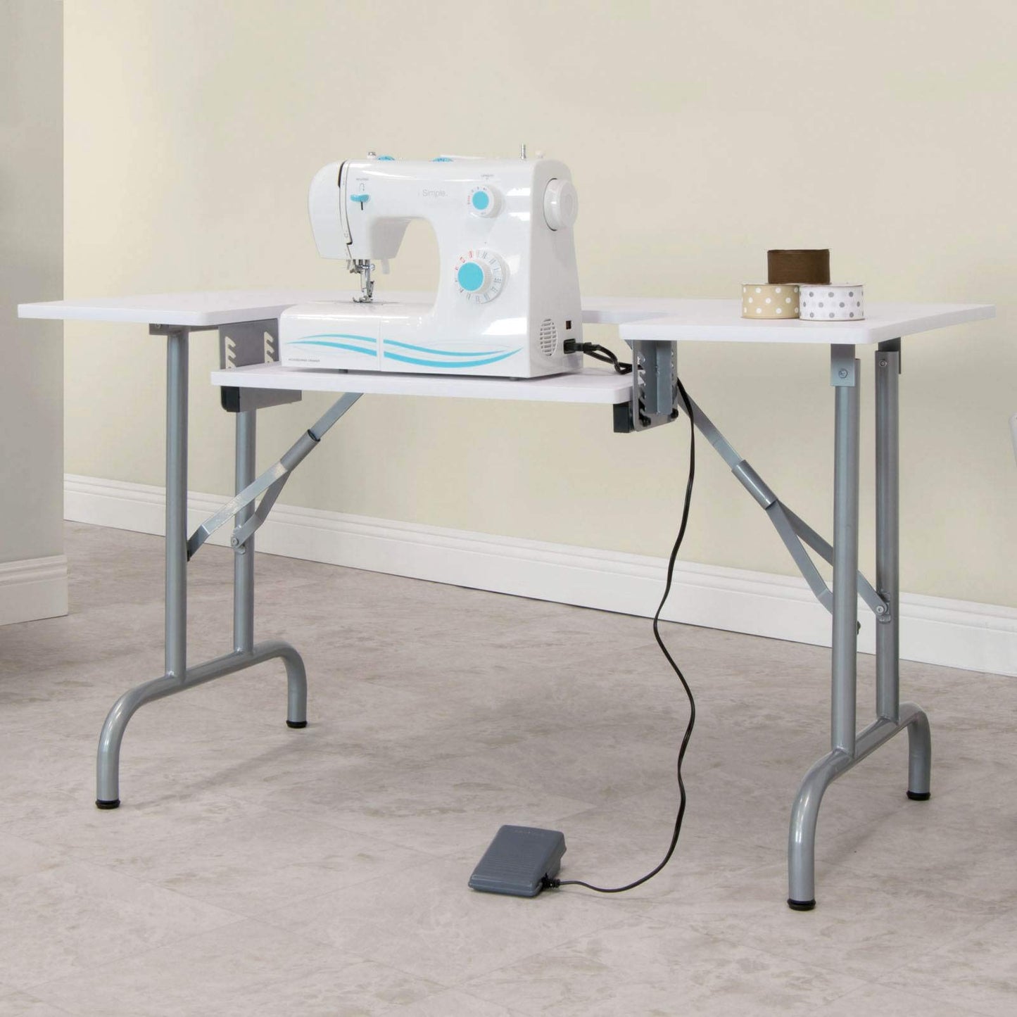 Studio Designs Folding Multipurpose Sewing & Craft Table w/ Machine Shelf, White