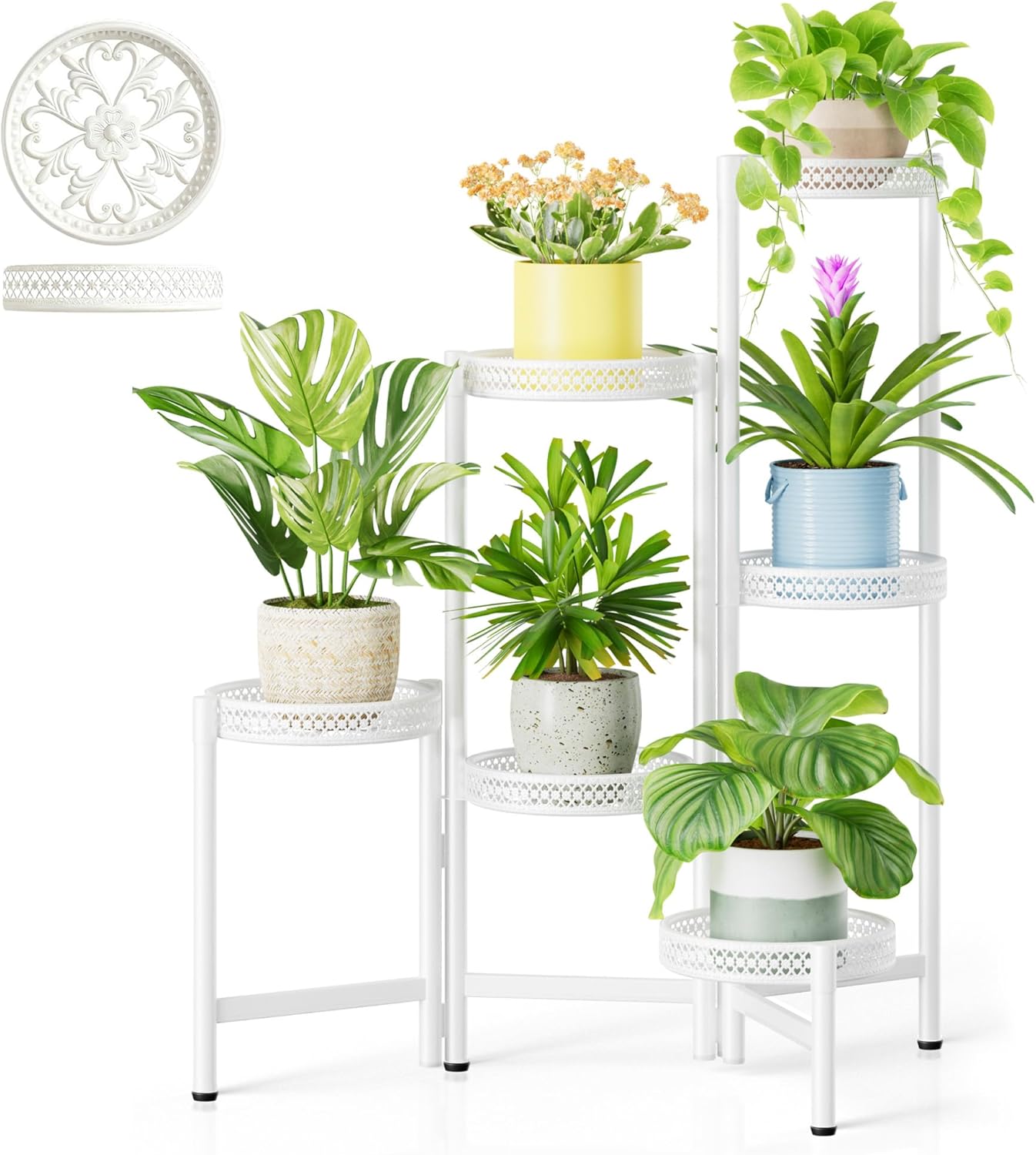 NQW 6 6 Tier Metal Plant Stand, Potted Multiple Flower Pot Holder Shelf, Indoor&Outdoor Folding Planter Display Shelves