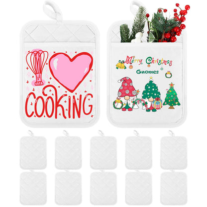 Hoolerry 10 Pieces Pot Holders with Pocket Sublimation 7x9'' Cotton Oven Pot Holders Bulk with Hanging Loops Pads for Kitchen Cook Baking (White)