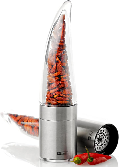 AdHoc Pepe Chili Cutter and Spice Grinder - Stainless Steel & Acrylic Mill for Dried Chili, Manual Mill