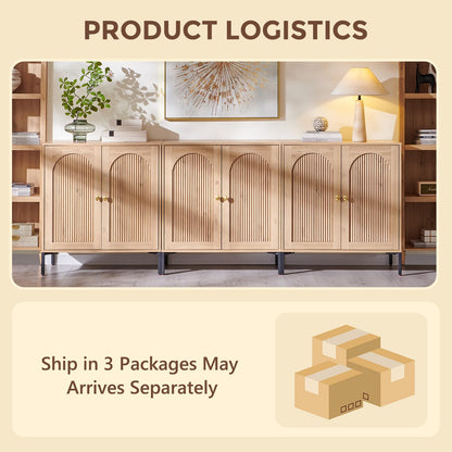 IFGET Modern Buffet Cabinet with Storage, 92.63" W Fluted Arched Sideboard Cabinet w/Adjustable Shelves, Wooden Modular Coffee Bar for Dining Room, Kitchen, Living Room, Entryway, Natural