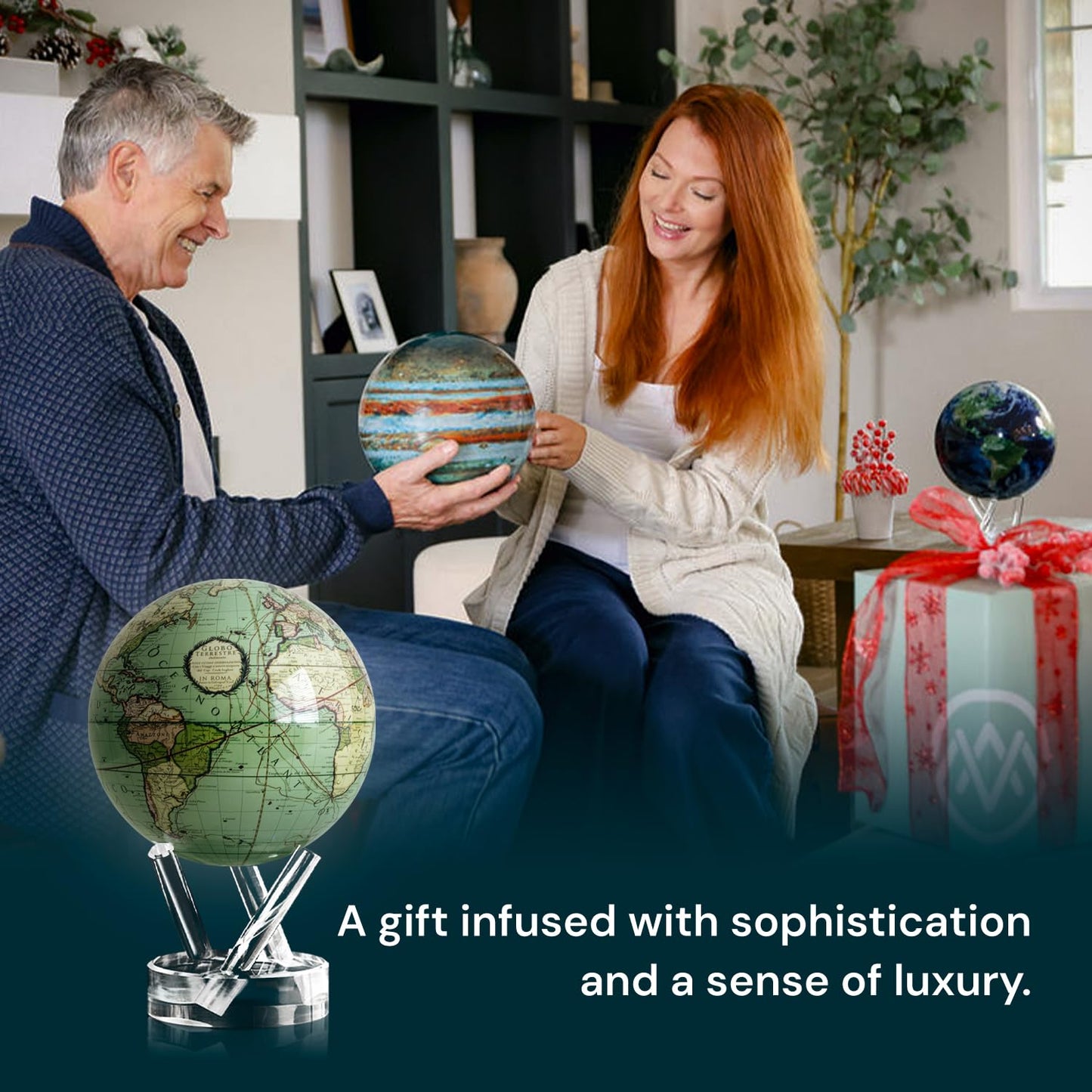 MOVA Globe - Antique Cassini Green Classic (4.5") | Solar Powered Rotating Desktop Globe | Classic Decorative Gift | No Wires or Batteries | Silent Motion Decor
