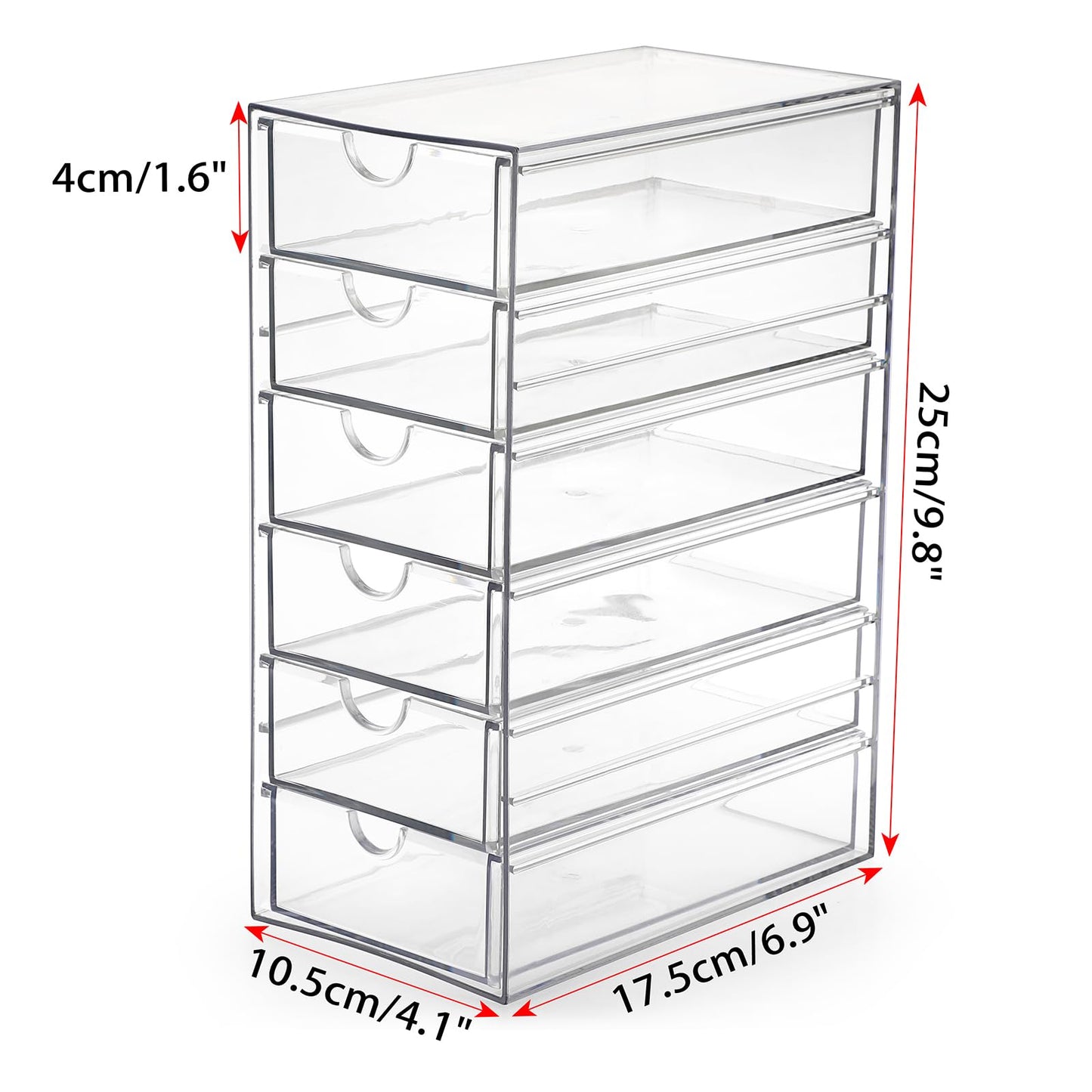Hipiwe Plastic Drawer Organizer Clear Desktop Drawers Box with 6 Pull Out Drawer Compact Storage Box for Cabinet Vanity Bathroom Bedroom Pantry Shelf Office Closet Organization