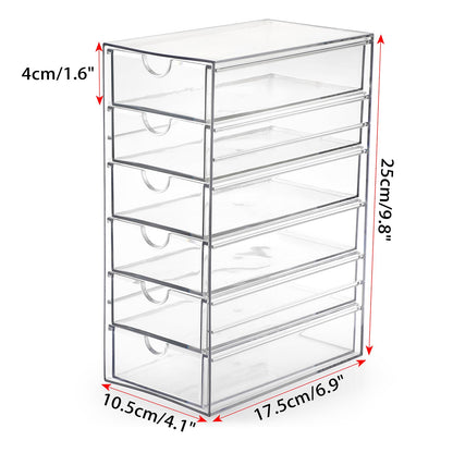 Hipiwe Plastic Drawer Organizer Clear Desktop Drawers Box with 6 Pull Out Drawer Compact Storage Box for Cabinet Vanity Bathroom Bedroom Pantry Shelf Office Closet Organization