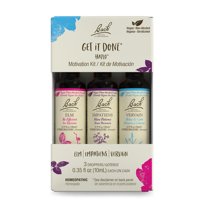 Bach Original Flower Remedies - GET IT DONE Trio Kit - For Motivation (Non-Alcohol Formula) - Natural Homeopathic Flower Essence - Vegan - 3 x 10mL Droppers