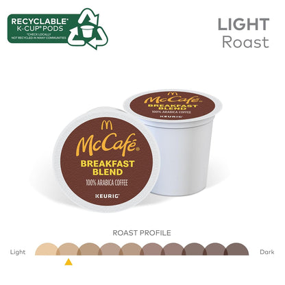 McCafe Breakfast Blend Coffee - Light Roast Keurig K-Cup Pods | 96 Count (4 Packs of 24)