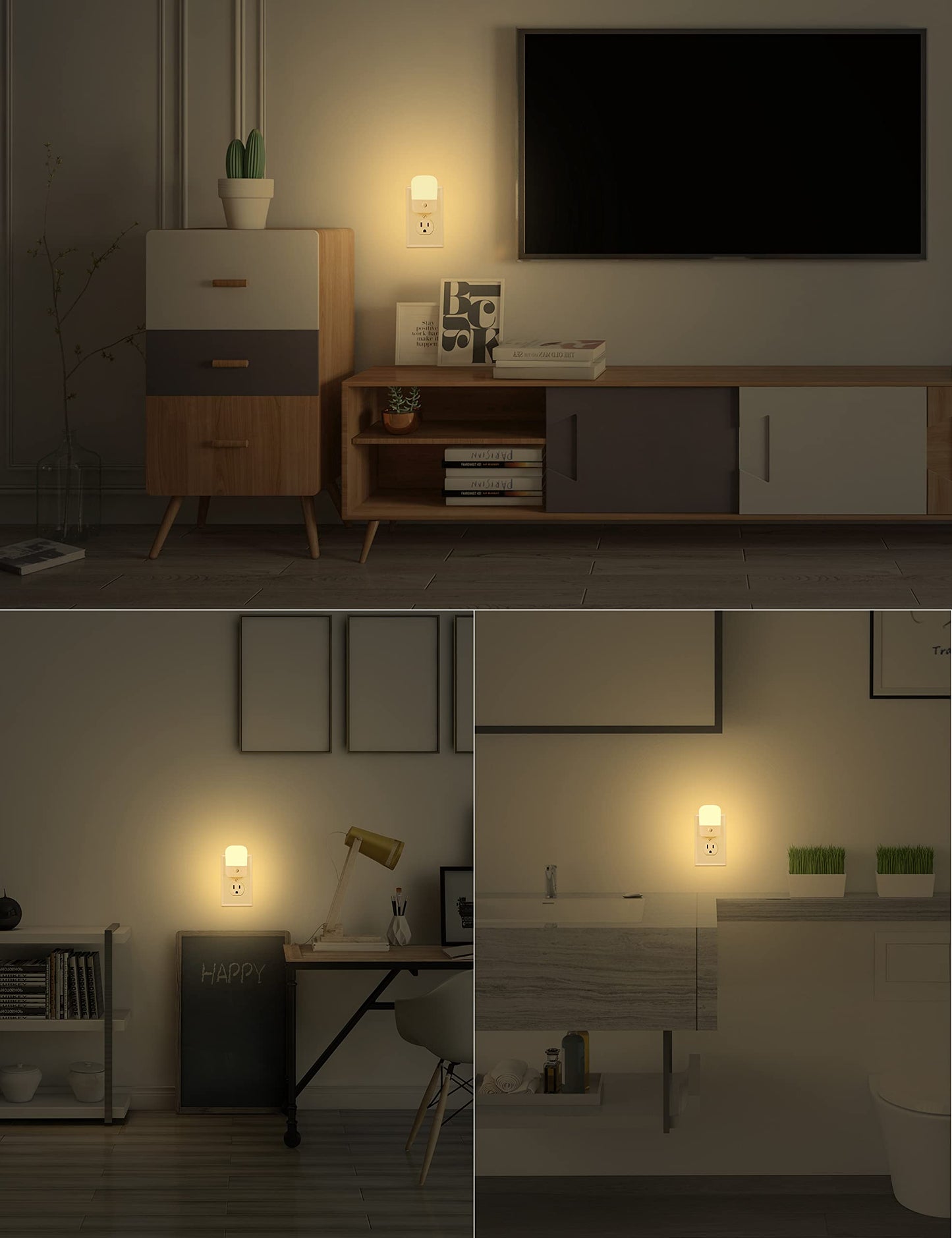 L LOHAS LED Night Lights Plug into Wall 2 Pack, Plug in Night Light with Dusk to Dawn Sensor, Brightness Adjustable 30/60LM, Soft Warm White Nightlights for Kids, Hallway, Bedroom, Kitchen