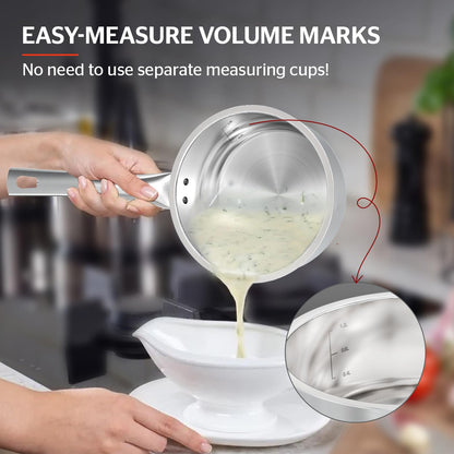 SUNHOUSE – 2 Quarts Stainless Steel Sauce Pan with Lid - PFOA-Free, Stainless Steel Sauce Pan, Advanced Impact Bonding Induction Base, Stay-Cool Handle, Compatible with All Cooktops