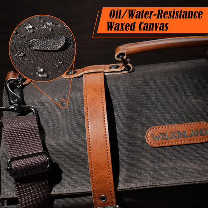 WELKINLAND 13-Pocket Knife Roll, Waxed-Canvas Leather Knife Roll Bag, Heavy-Duty Chef Knife Roll Bag, WaterProof Knife Wrap Roll, Portable Chef Knife Roll Up, Chef Knife Bags And Rolls