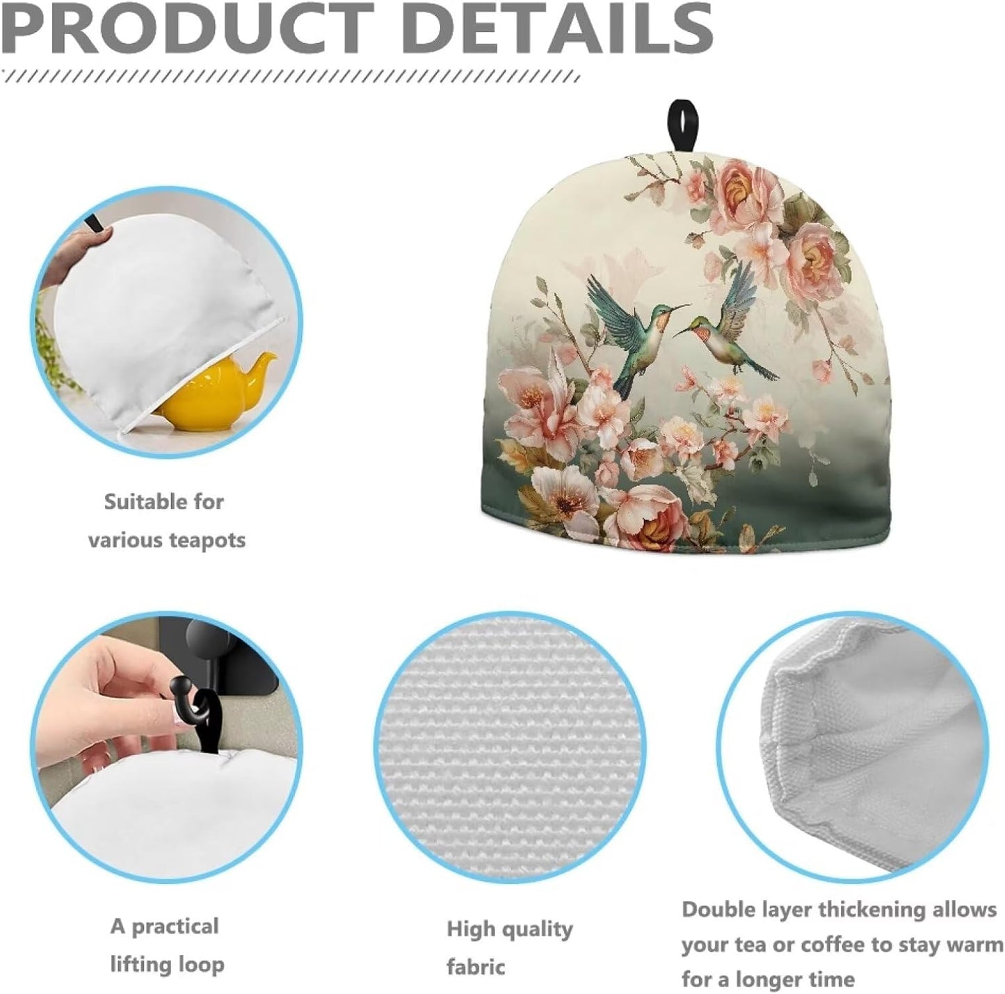 Cute Hummingbird Tea Cozies for Teapot, Portable Kettle Cover, Dust Proof Insulated Tea Pot Warmer