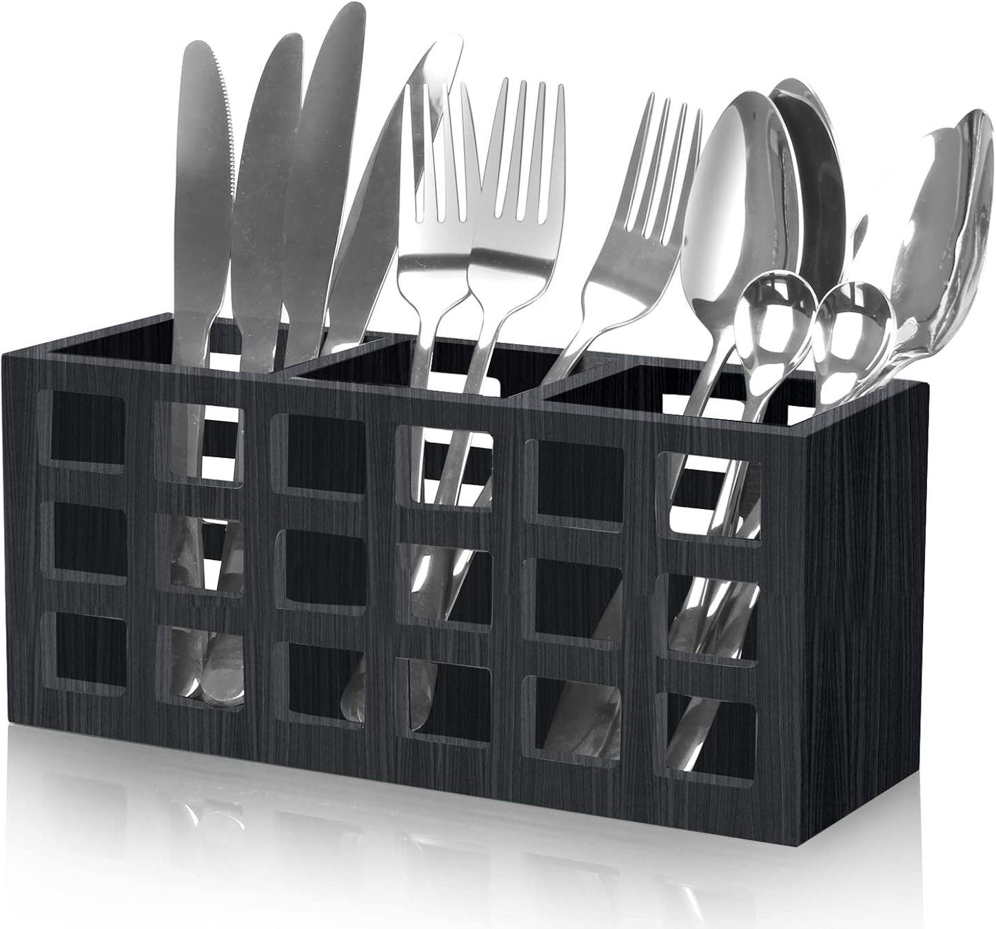 Ayiaren Farmhouse Wooden Silverware Utensil Caddy, Cutlery Holder Organizer for Kitchen Countertop and Table