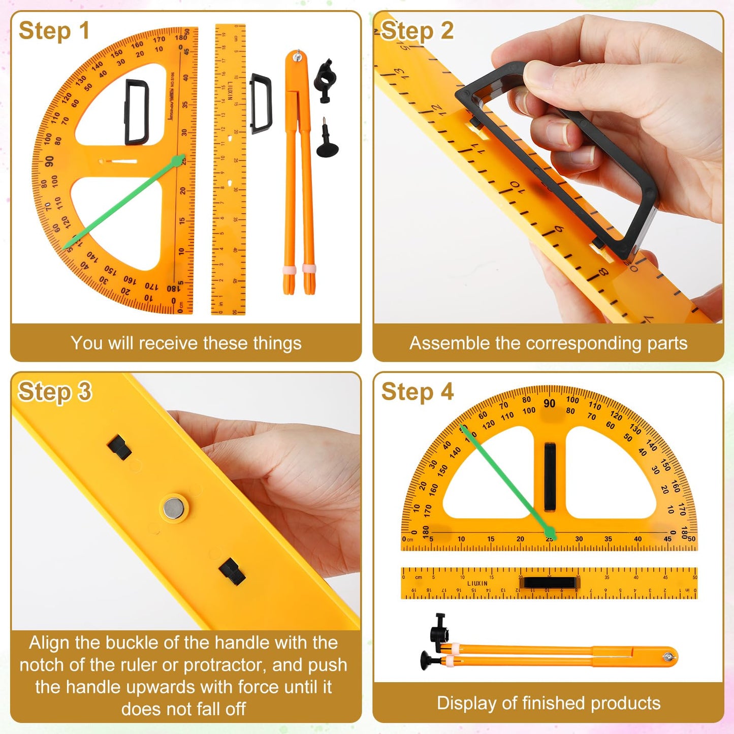 MotiMind 1 Set Large Mathematics Teaching Kit Including 1 Pcs Jumbo Teaching Ruler 1 Pcs Large Protractor 1 Pcs Geometry Compass Big Geometry Measurement Tool for Teacher Classroom Black Board