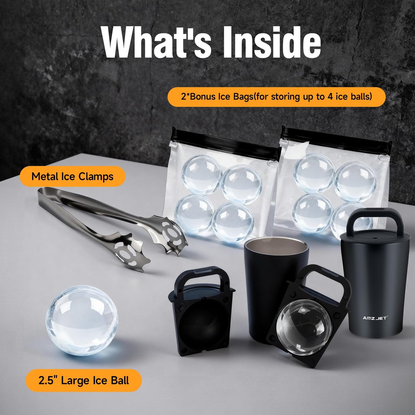 Clear Ice Cube Maker Premium Gift Set – Stainless Steel Whiskey Ice Ball Mold, 2.5” Ice Sphere with BPA-Free Silicone, Slow Melting Easy Release Ice for Bourbon Cocktails, Ideal Gifts for Men Dad