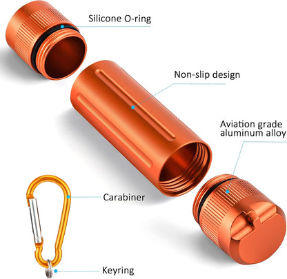 Airtight Stash Jar - Durable Smell Proof Aluminum Container with Carabiner for Herbs, Spices, Valuables - Orange