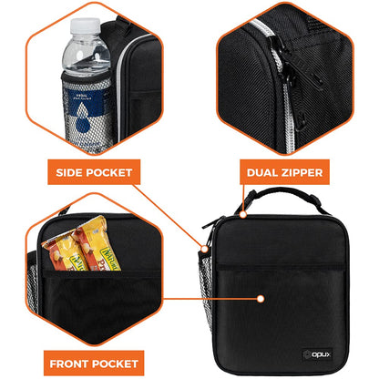 opux Premium Insulated Lunch Box, Soft School Lunch Bag for Kids Boys Girls, Leakproof Small Lunch Pail Men Women Work, Reusable Compact Cooler Tote Lunchbox for Office Adult, Black