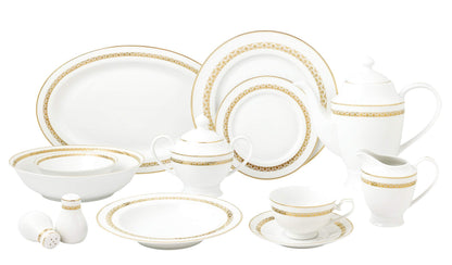 Stylish and Elegant 57 Pieces Bone China Dinnerware Set Service for 8 People - Gold