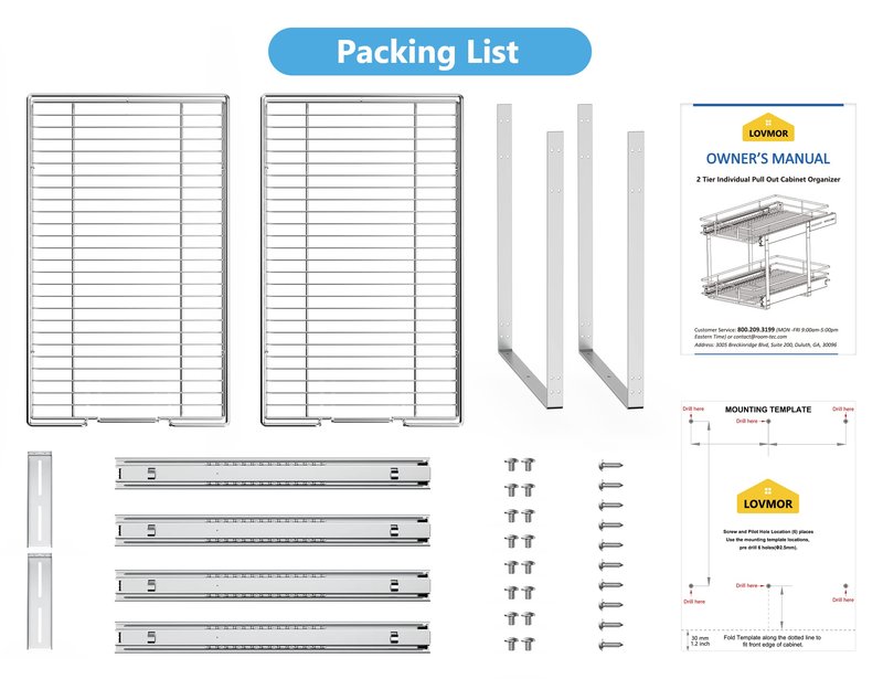 LOVMOR Individual Pull Out Cabinet Organizer, 2 Tier Slide Out Cabinet Drawers, Pots and Pans Organizer and Storage Pantry Shelf for Kitchen (20" W x 18" D)