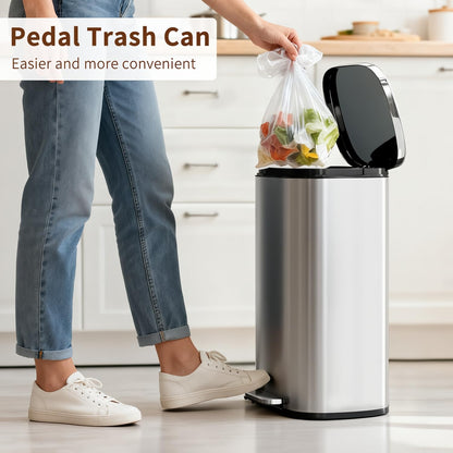 PayLessHere Trash Can with Lid, 13 Gallon (50L) Stainless Steel Kitchen & Office Recycling Bin with Foot Pedal Soft Close & Inner Bucket