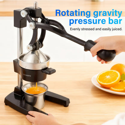 Cast Iron manual juicer, Hand Citrus juicer press, Orange Lemon Squeezer,Heavy Duty Manual Juicer,Commercial Grade,Countertop Extactor for Fruit Juice -Stainless Steel,Easy to Clean Black