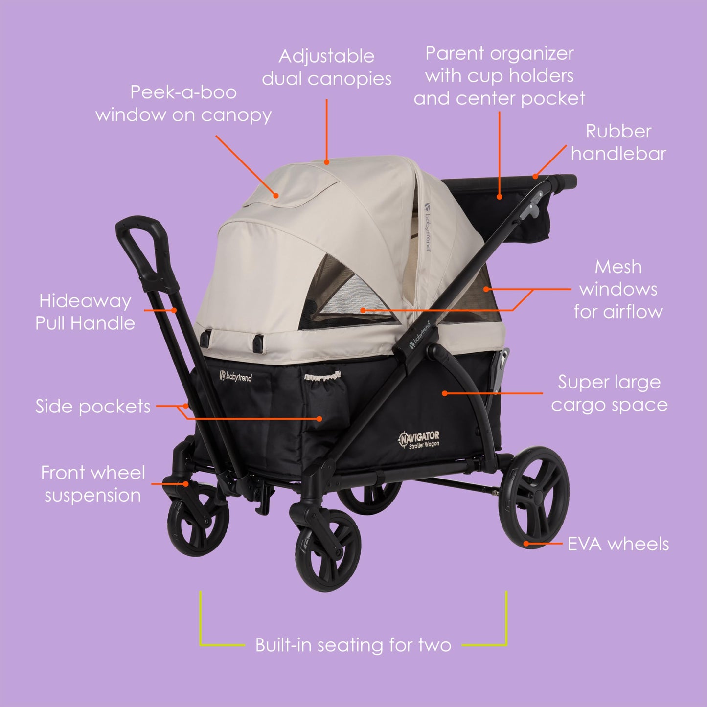 Baby Trend Navigator 2-in-1 Stroller Wagon, Desert Tan
