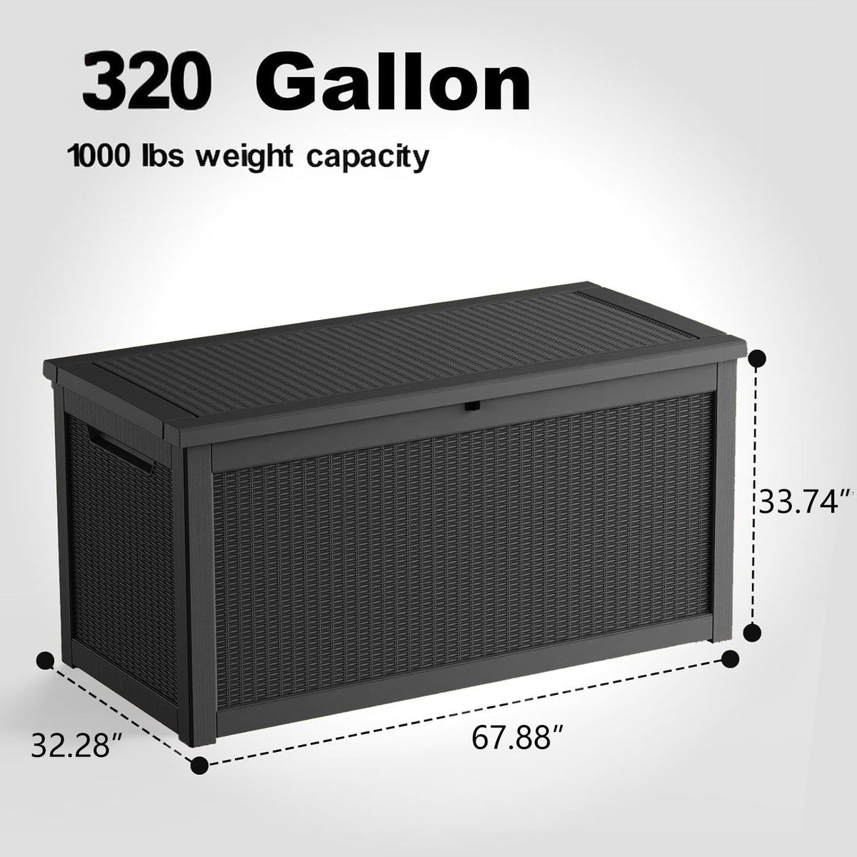KFY 320 Gallon Waterproof Outdoor Storage Box, UV Resistant Resin Deck Box with Hydraulic Rod for Reinforced Stability, Perfect for Patio, Garden, and Pool（Black，320 Gallon）