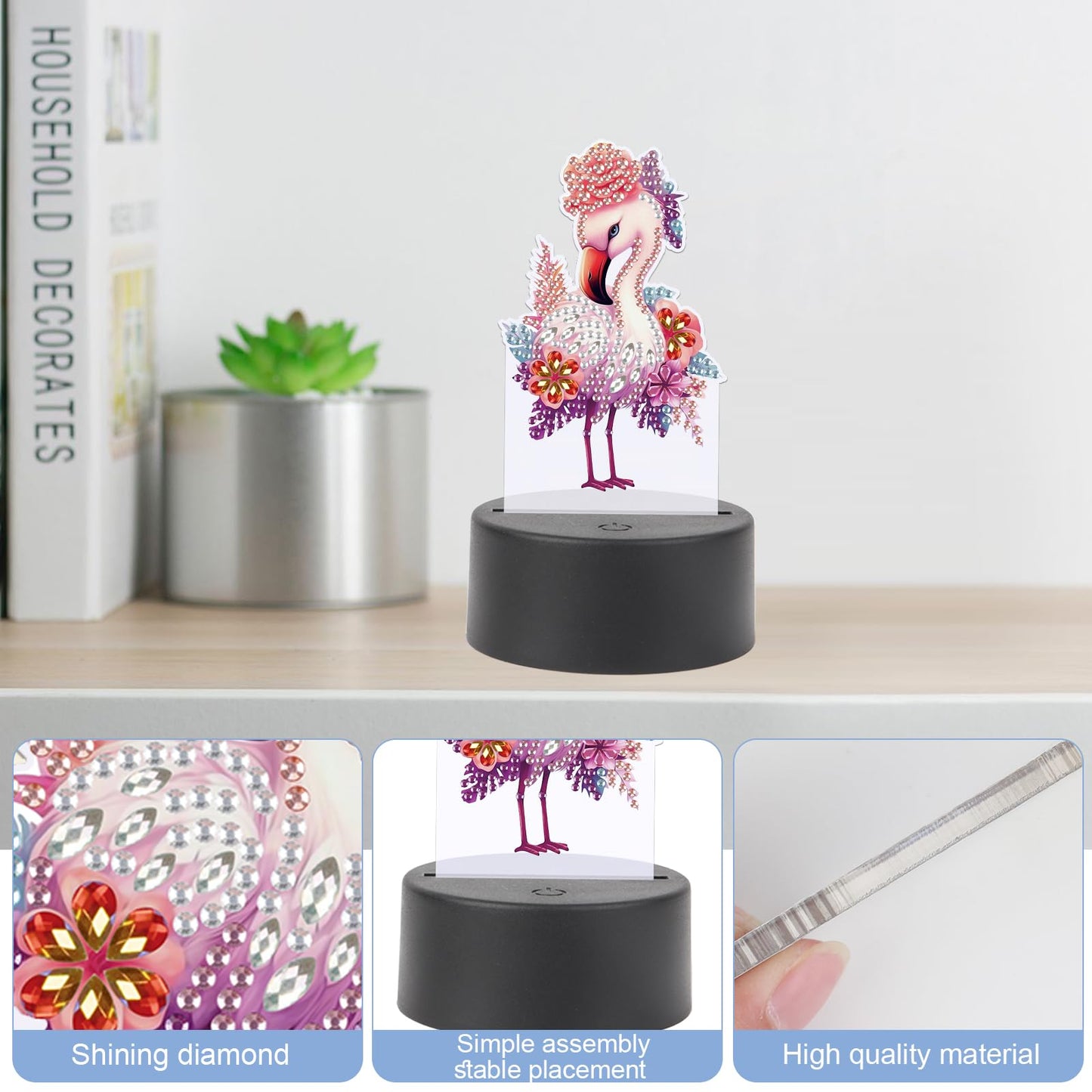 JISHSHAY Diamond Painting Night Light Diamond Art Table Lamps Gem Art LED Lights Gem Painting Desk Lamp Mosaic Kits for Adults DIY Kits for Adults Paint by Numbers with Special Drills Flamingo