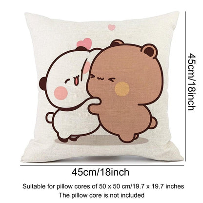 YOKUSHI Bubu and Dudu Bears Throw Pillow Covers 18x18 Set of 4, Linen Double-Sided Decorative Couch Pillow Cases with Invisible Zipper, Living Room Sofa Decor (B)