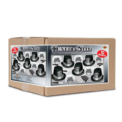 Beistle Tuxedo-Nite New Years Eve Party Assortment for 10 People- NYE Glittered Top Hats, Feathered Tiaras, Tassel Horns, Made in USA Since 1900