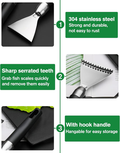 2 Pack Fish Scale Remover, 304 Stainless Steel Scraping Tool, Serrated Fish Cleaning Tools for Restaurant and Home