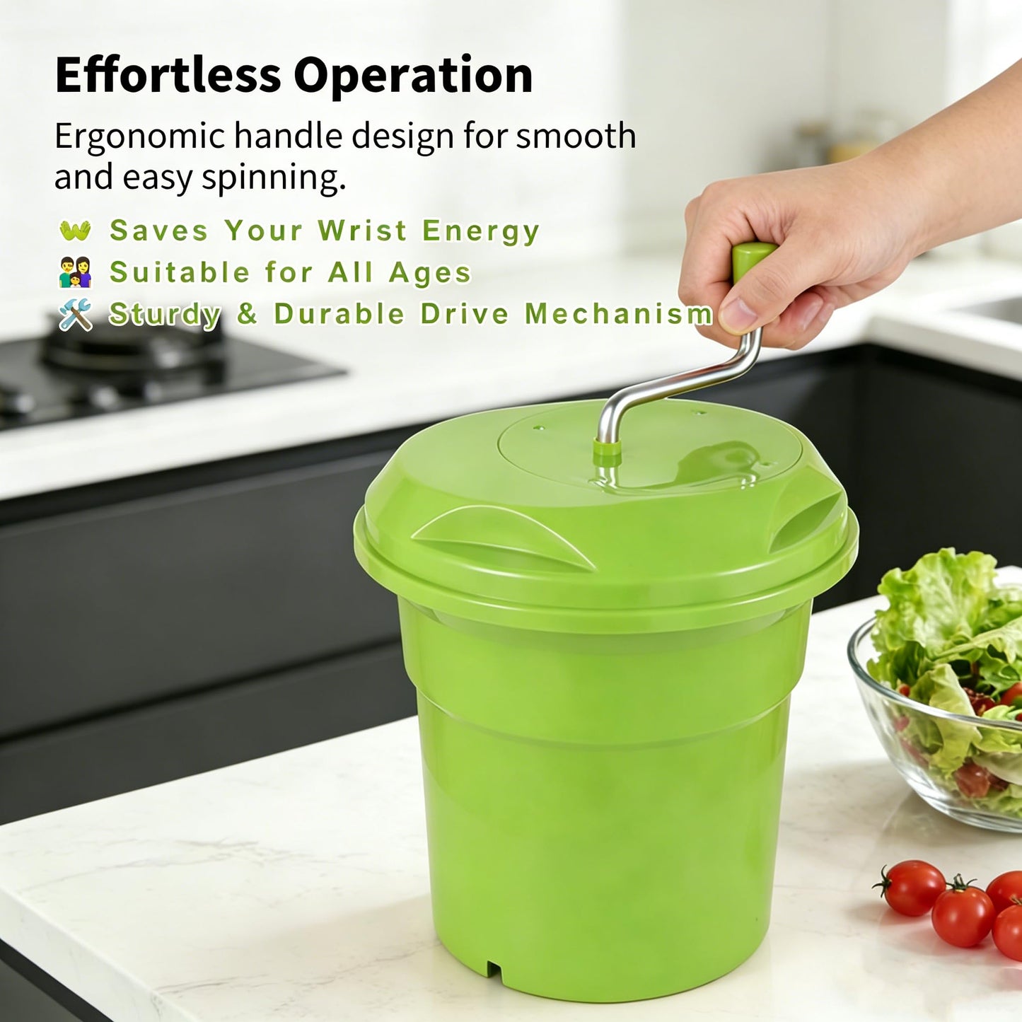 Heavy-Duty Vegetable Spinner, 12L Large Capacity Salad Dryer, Manual Lettuce Spinner for Commercial Catering, 3 Gallon Food-Grade Veggie Drainer for Restaurants, Food Trucks & Home Kitchens