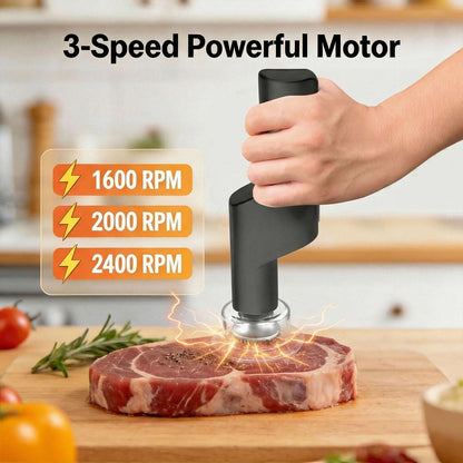 YOTAN Electric Meat Tenderizer for Steak, 3 Speed Powerful Motor, Tenderizes Tough Meat in Seconds, Stainless Steel Tender Head, Safe One-Press Design, Easy to Clean, for Beef Pork Chicken BBQ