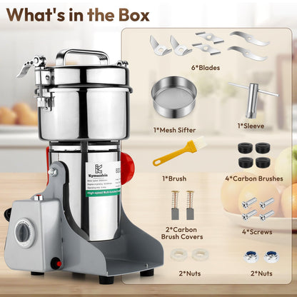 Kymucolvin Electric Grain Mill Grinder-1000g 110V 3500W Performance Grain Mill,Suitable For Kitchen, Household,Commercial Use of Crushing Dry Grains,Spices,Herbs,Coffee,Corn,Pepper Grinder. (1000g)