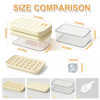 Ice Cube Tray - Freezer Ice Tray Ice Mold Ice Maker for Drinks Whiskey Beer Cocktail Coffee, Transparent Sealed Lid Design for Keep Ice Clean, With Tweezers and 2 Ice Trays Storage（White）