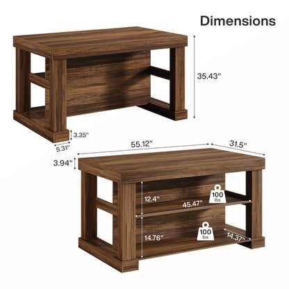 Tribesigns 55" Kitchen Island with Seating and Storage, 3-Tier Farmhouse Wood Stationary Island Table with Large Worktop & Leg Room, Coffee Bar Table with Storage Shelves for Kitchen, Dark Brown