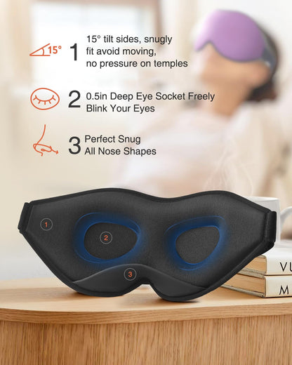 MABAO Sleep Mask for Side Sleeper, Eye Mask for Sleeping Women Men, 3D Contoured Cup No Eye Pressure 100% Light Blocking Sleeping Mask with Adjustable Strap Night Blindfold Flight, Travel, Nap, Black