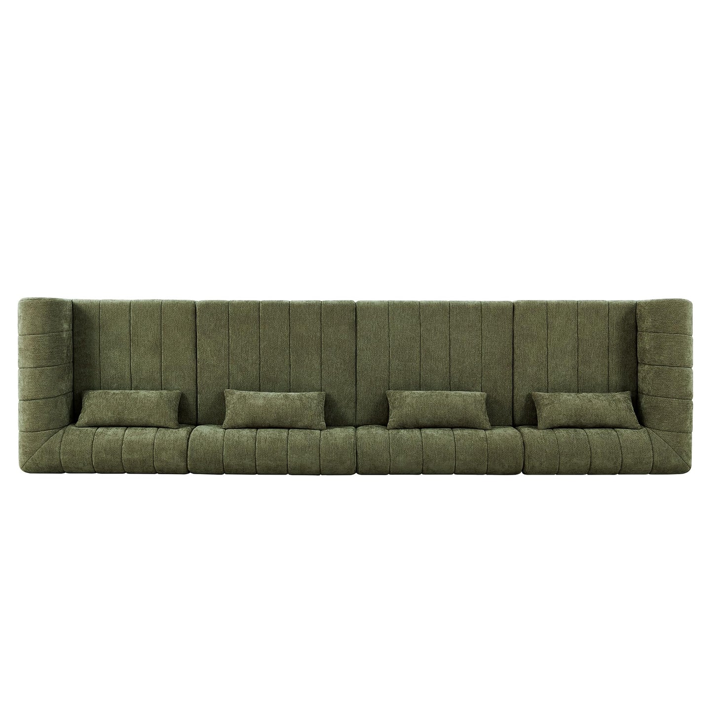 Christopher Knight Home Flarin 145.5" Convertible Sectional Sofa Couch, L-Shape Home Sofa Living Room, 4 Seat Sectional Sleeper Sofa, Fabric Upholstered Comfy Cloud Couch, No Assembly, Olive Green