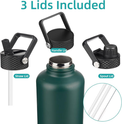 Insulated Water Bottle with Straw, 87 oz Water Jug with Carrying Bag, Paracord Handle, Double Wall Vacuum Flask, Dark