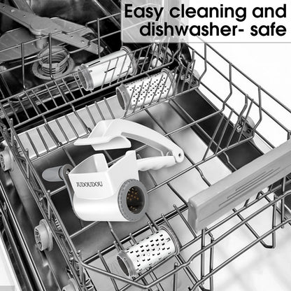 JUDOUDOU Cheese Grater Hand Crank - Classic Rotary Cheese Grater, Parmesan Cheese Shredder Handheld with 3 Stainless Steel Drums, Can be used for Hard Cheese, Chocolate and Nuts - Dishwasher Safe