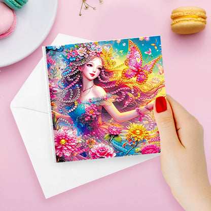 pigpigboss 6 Packs Fairy Diamond Painting Art Greeting Card with Envelope, Butterfly Flower Diamond Painting Greeting Card, Angel Wings Birthday Cards with Diamonds for Adult Birthday Blessing