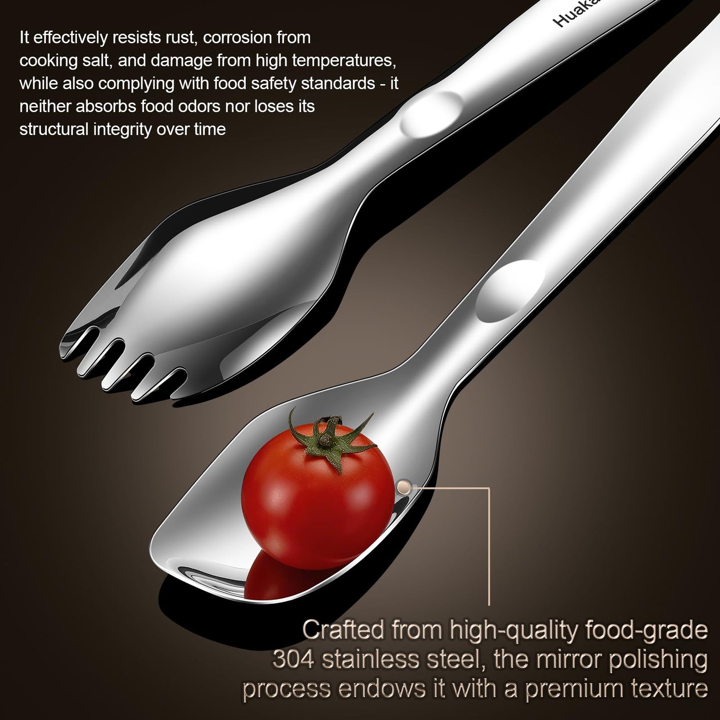 Huakai Cooking Tongs Detachable Design Stainless Steel Separates into Independent Small Spatulas, while Combining to Form Powerful Tongs for Flipping Heavy Steaks or Burgers