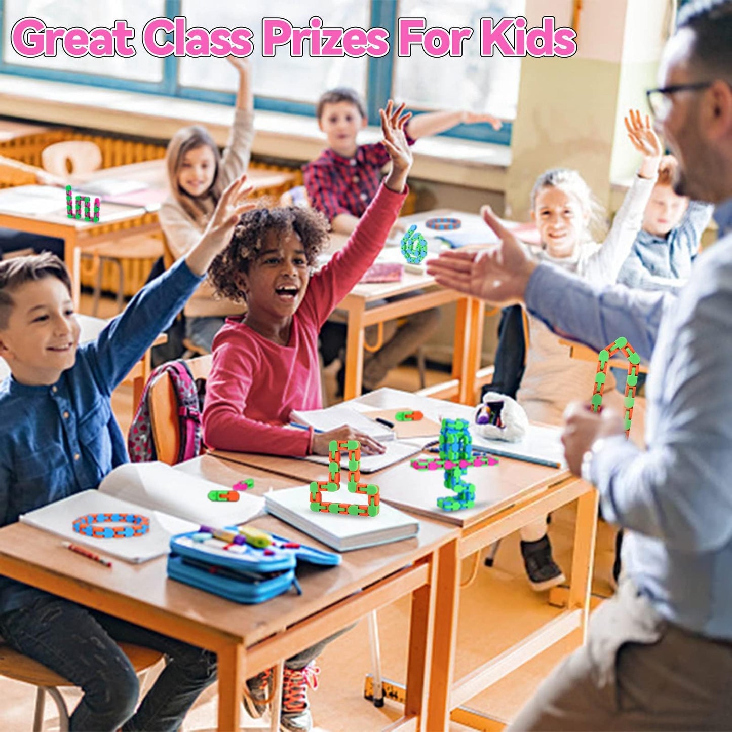 8Pcs Fidgets Wacky Tracks Fidget Toys for Kids Classroom Students Gifts School Prizes Stocking Stuffers Sensory Autism Snap Fidget Click Snake Toys for Adults Travel Stress Relief ADHD