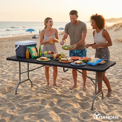 YITAHOME 8-Pack 6ft Folding Table w/1.38" Thick Tabletop Heavy Duty, Portable Outdoor Folding Tables w/Carrying Handle for Camping Picnic Parties/Indoor Events, Black