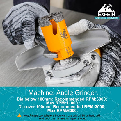 EXFEIN Tile Hole Saw Kit 13pcs - Diamond Core Drill Bits 6/6/8/19/25/35/50/75/102/125mm for Tile Porcelain Marble Granite with 20mm Diamond Finger Bit and 2" Chamfer Bit Trimming Hole and SDS Adapter