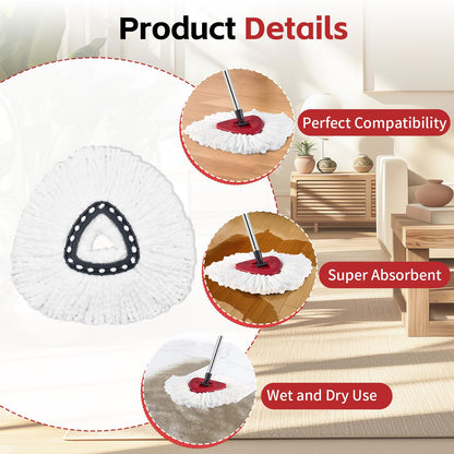 ANREKEYH Spin Mop Head, Base, Handle Replacement for O-Ceda EasyWring Microfiber Spin Mops, 2 Microfiber Mop Refills, 1 Triangle Head Cover and 30-58in Handle Set Combo (White(1 Tank System))