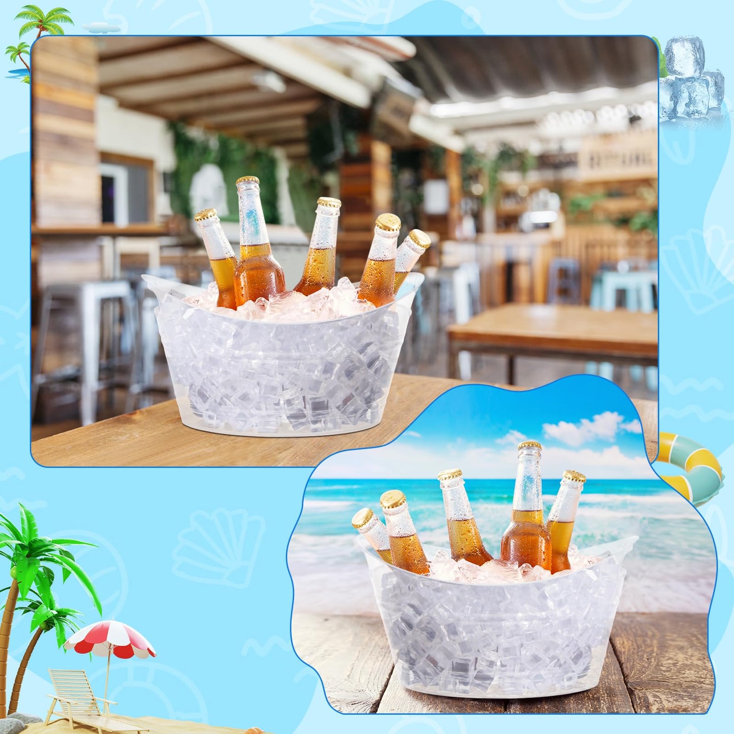 Patelai 6 Pcs Ice Buckets Bulk, Plastic Ice Buckets with Handles, Oval Storage Tub, Large Capacity Drink Tub for Party Bar Wine Beer Champagne Beverage Bottle Cooler(4.5 Liter,Clear)