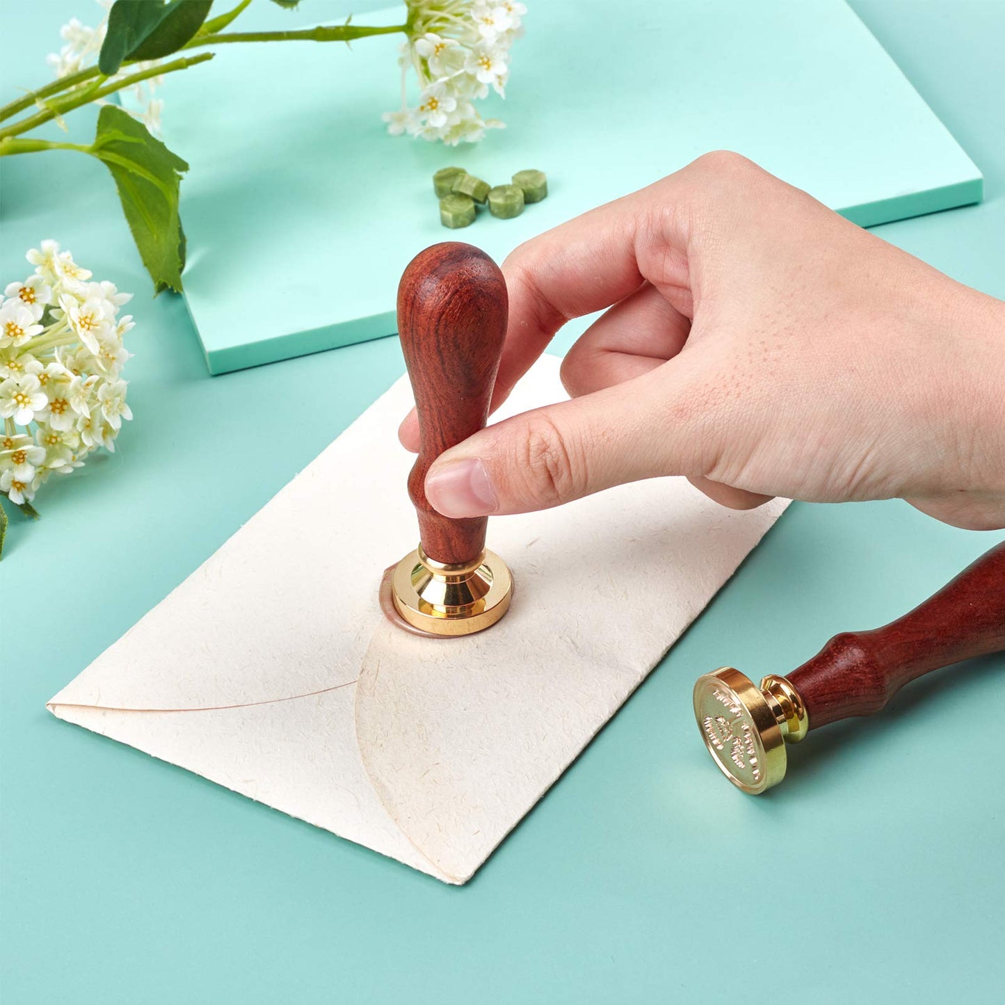 CRASPIRE Wax Seal Stamp Set Butterfly Dragonfly Bee Mermaid 6pcs Sealing Wax Stamp Brass Heads +2 Wooden Handles Retro 25mm Removable Brass Stamp Kit for Envelopes Invitations(Insect Ocean Series)