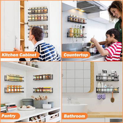 Bunoxea Spice Rack Wall Mounted 4 Pack,Space-Saving Spice Organizer for Spice Jars and Seasonings,Screw or Adhesive Hanging Spice Rack Organizer for Your Kitchen Cabinet,Pantry Door,11.41x2.75x2.75in