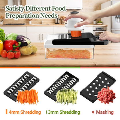 StoreHappily 12-in-1 Vegetable Chopper, 7 Blades Veggie Chopper with Container and Lid, Dicer, Slicer, Multifunctional Kitchen Gadgets, Vegetable Cutter with Handle, Onion Cutter(Black/White)