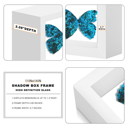 Picrit Shadow Box Frame 11x14, Display Case Box with High Definition Real Glass and Black Back for Memorabilia, Baby Items, Wedding Memories, Crafts, Tickets and Photos, White